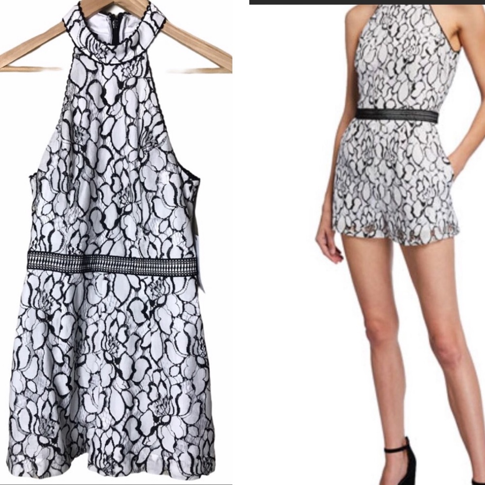 Layla Halter-Neck Floral Romper w Pockets Lace Small